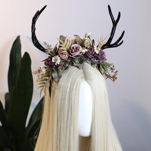 Purple Flower Antler Headband - Woodland Fairy Deer Horns for Cosplay