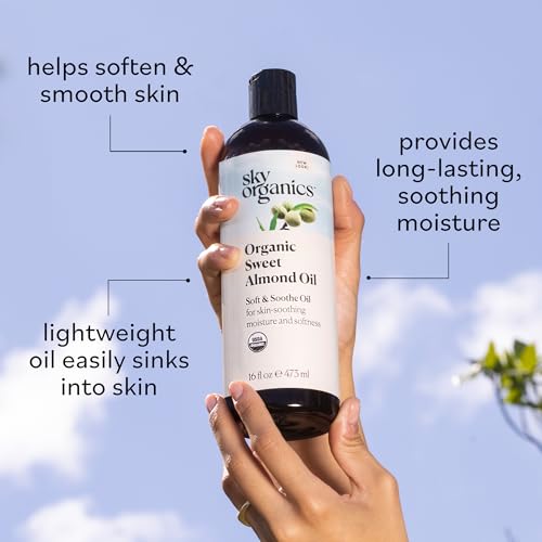 Sky Organics Organic Sweet Almond Oil, 100% Pure Cold-Pressed Body Oil, 16 oz