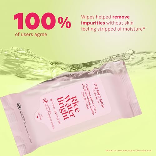 The Face Shop Rice Water Bright Cleansing Wipes 3-Pack (75 Wipes)