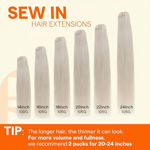 Full Shine Hair Extensions 24 Inch Weft Hair Extensions Human Hair Color Platinum Blonde Extensions Sew In Extensions Real Human Hair Remy Human Hair Weft 105G