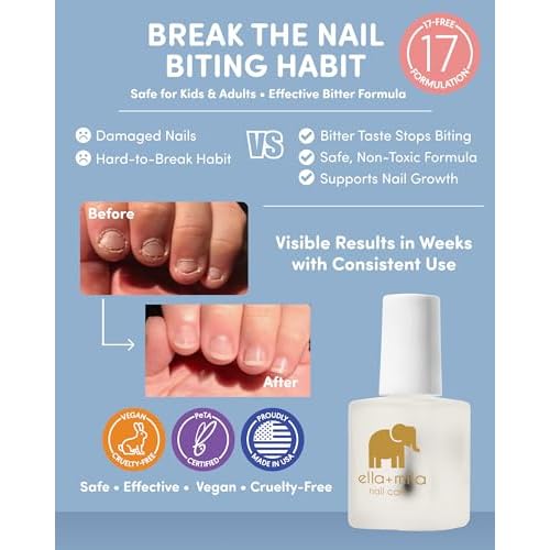 ella+mila No Bite Nail Polish for Kids & Adults ? Vegan Bitter Taste Nail Biting & Thumb Sucking Treatment ? Habit Breaker, Safe for Kids