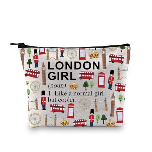 London Theme Makeup Bag - Cotton Linen Travel Cosmetic Pouch for Women