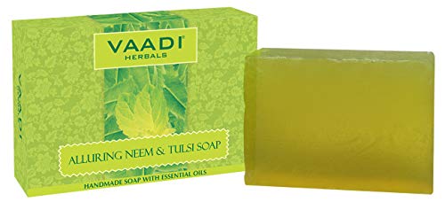 Vaadi Herbals Neem Tulsi Bar Soap with Tea Tree Oil - Handmade Herbal Soap Pack of 3 (2.65 Oz Each)