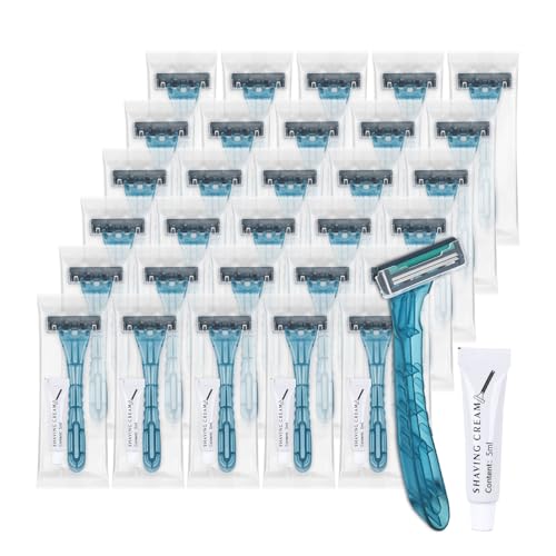 30-Pack Disposable Razors with Shaving Cream – Travel-Friendly Men's Safety Razors