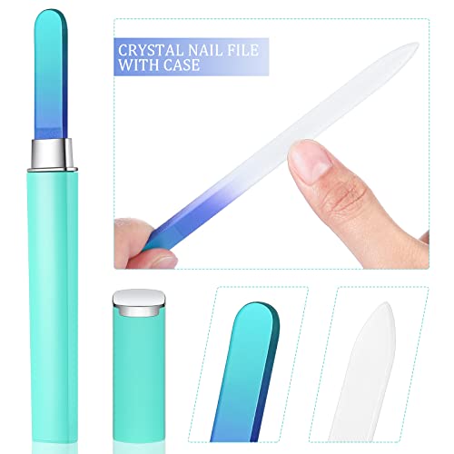Mudder 6 Pack Green Crystal Glass Nail Files & Cuticle Pusher Set for Natural Nails