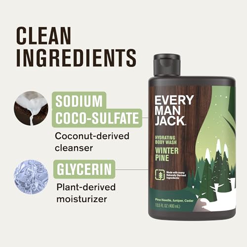 Every Man Jack Hydrating Body Wash for Men, Winter Pine Scent, 2-Pack