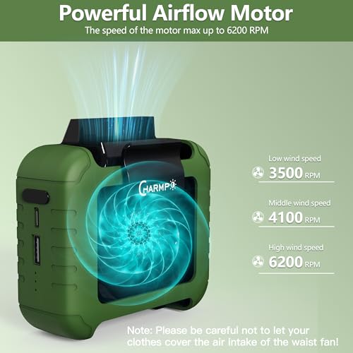 Portable Waist Fan with 6000mAh Battery - 3 Speed Clip Fan for Hands-Free Cooling