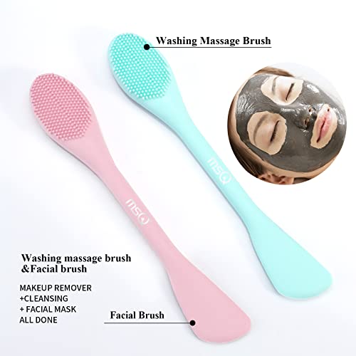 MSQ Silicone Face Mask Brush Pink & Blue Double-End Facial Cleansing Tool
