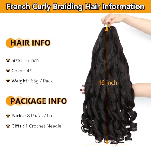 French Curl Braiding Hair Extensions 16 Inch - 8 Pack Synthetic Wavy Hair for Black Women