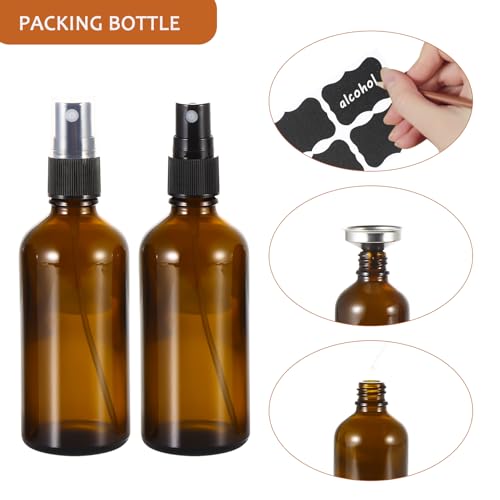 3.4 oz Amber Glass Spray Bottles - 6 Pack Refillable Fine Mist Containers