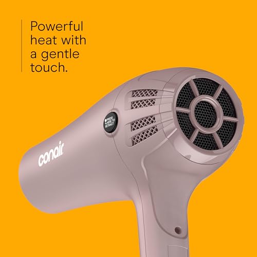 Conair Hair Dryer with Retractable Cord, 1875W Blow Dryer, 3 Heat Settings, 2 Speeds, Blow Dryer with Diffuser and Concentrator Attachments, Ionic + Tourmaline Technology, Matte Light Pink