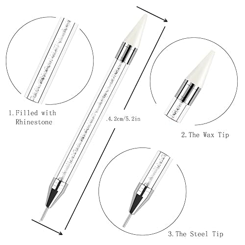 Kaychan White Rhinestone Picker Tool with Bedazzling Pen & Wax Pencil for Nail Art Gems