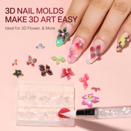 MIZHSE 4-Piece 3D Nail Art Sculpting Gel Kit with Flower Mold