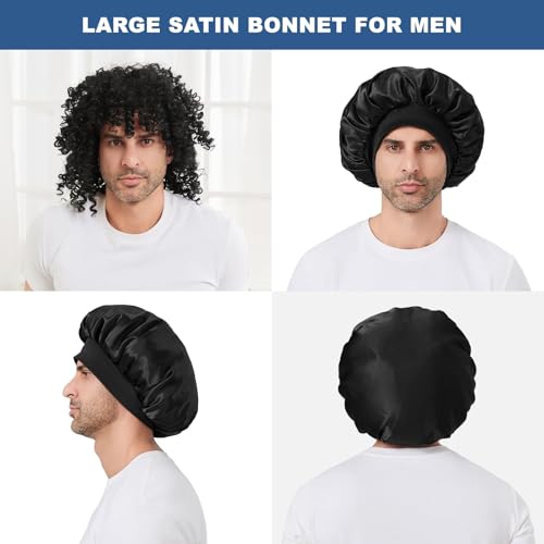 Selalu Men's Double Layer Silk Satin Sleep Bonnet - Adjustable, Black
