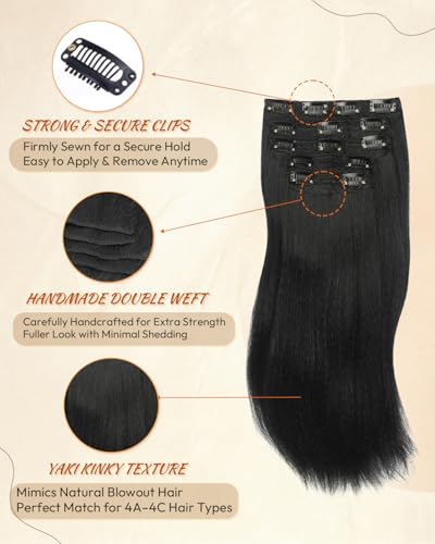 Sidaila 12 Inch Yaki Straight Clip-In Hair Extensions - 5PCS Double Weft