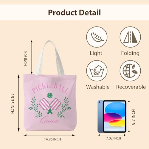 Pickleball Queen Canvas Tote Bag for Women - Perfect Gift