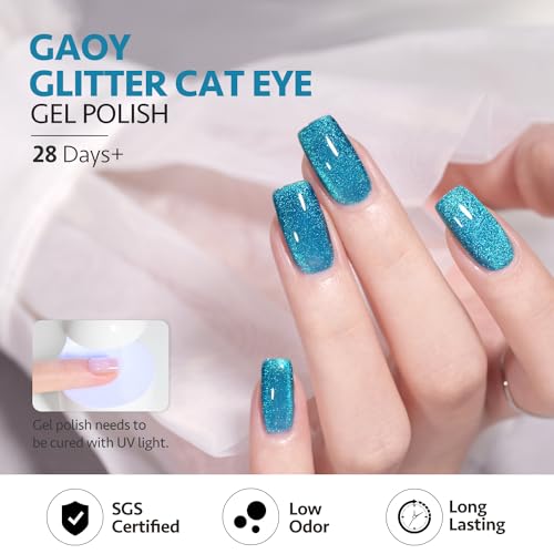 GAOY Blue Cat Eye Gel Nail Polish 16ml - Holographic UV Gel