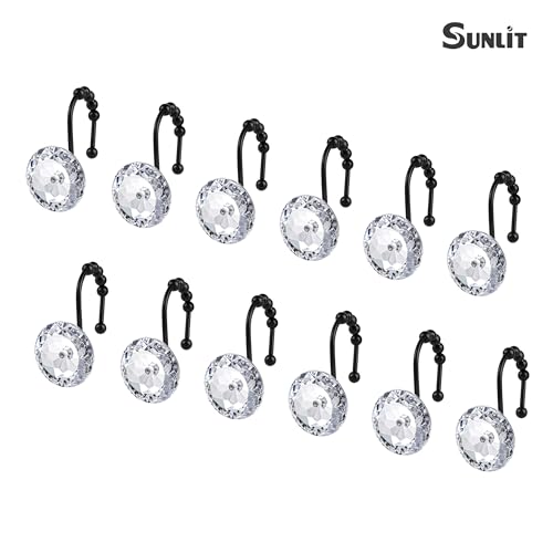 Sunlit Luxury Round Diamond Crystal Shower Curtain Hooks, Set of 12