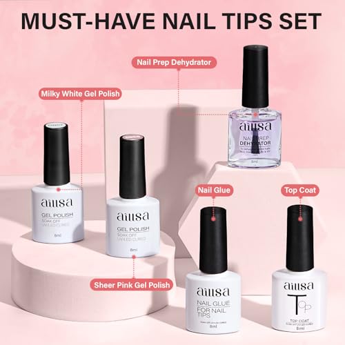 AILLSA Extra Short Coffin Nail Tips Gel Kit - 240pcs Matte