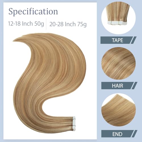 Juesoary 12 Inch Honey Blonde Tape In Hair Extensions - 10 Pcs Remy Human Hair