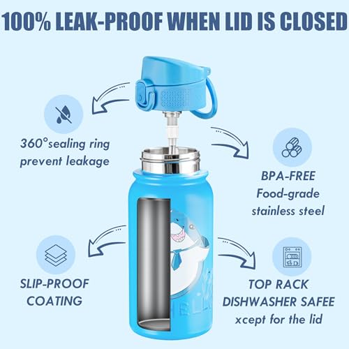 OLDLEY 12oz Insulated Kids Water Bottle with Leak-Proof Straw
