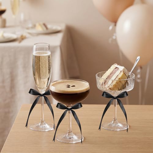 Riceshoot 50 Pcs Black Mini Satin Ribbon Bows for Wine Glasses