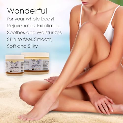 The Keys Salt Scrub Coconut - Organic Sea Salt Exfoliator with Wooden Spoon, 3.4 oz