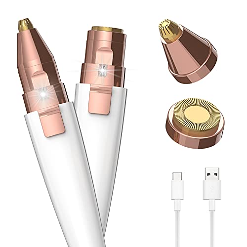 JNATER 2 in 1 Rechargeable Eyebrow Trimmer & Facial Hair Remover - White with LED Light