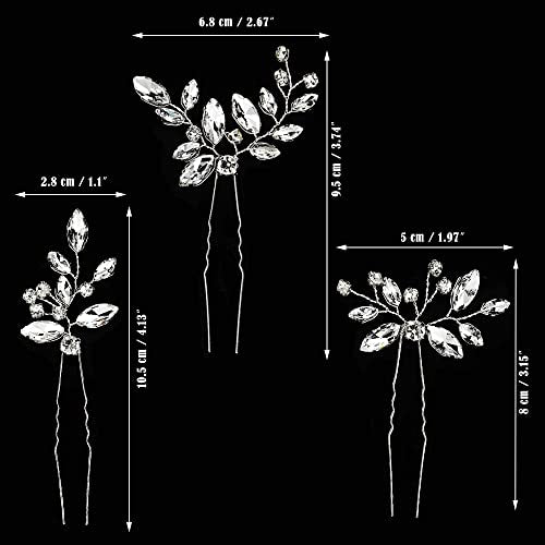6 Pcs Silver Rhinestone Hair Pins - Elegant Bridal Hair Clips