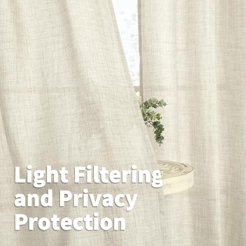YoungsTex 2 Panel Linen Kitchen Curtains, 40 Inch Length, Light Filtering with Bronze Grommets
