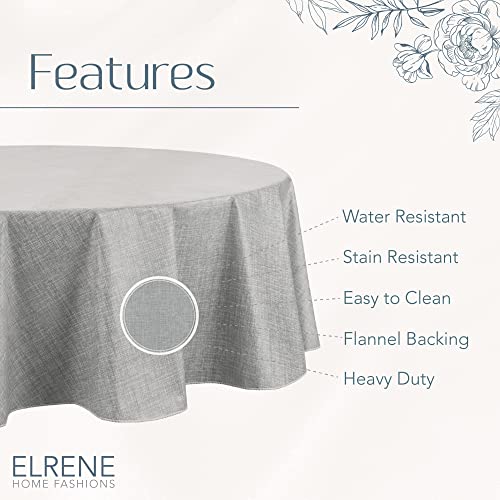 Elrene Monterey Linen-Texture Vinyl Tablecloth, 70" Round, Gray