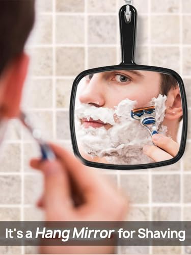 PROTECLE Hand Mirror 12.4 x 9 Inches Black Barber Mirror - Large, Lightweight & Dual Use