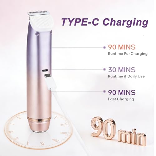 Bikini Trimmer for Women, Waterproof Electric Razors for Women with Dual Head Design,Painless Bikini Shaver & Womens Electric Razor for Face & Body, Cordless Rechargeable,Purple2