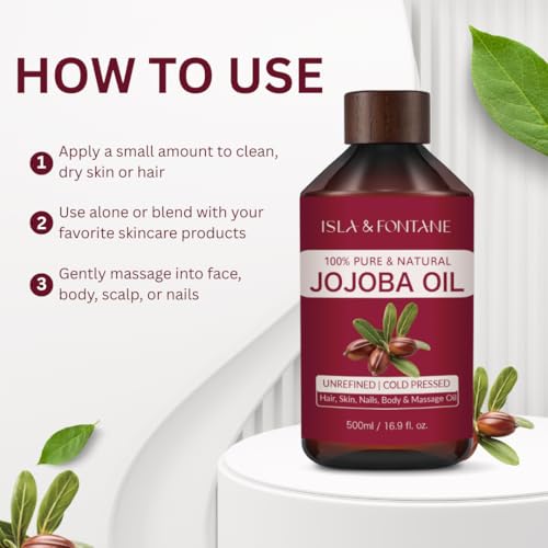 ISLA & FONTANE Jojoba Oil 500ml – 100% Pure & Natural Moisturizer