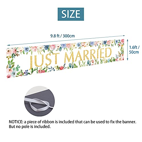 Just Married Banner Backdrop - 9.8x1.6ft Wedding Party Decor