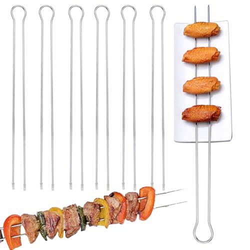 12-Inch Double Pronged Metal Skewers - 6 Pack BBQ Grill Set