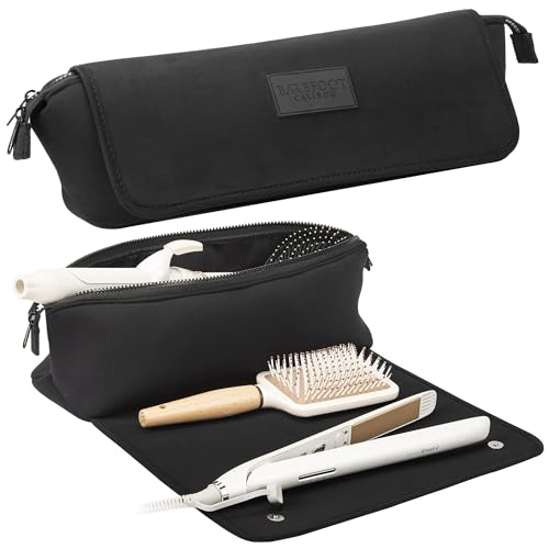 BAREFOOT CARIBOU Hair Tools Travel Bag and Heat Resistant Mat (15.5") for Flat Irons, Straighteners, Curling Iron, Haircare Accessories, 2-in-1 design, Interior Pockets, Portable Organizer (Black)