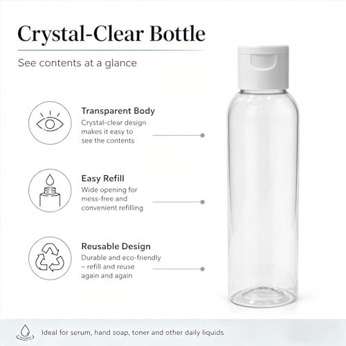 120ml Plastic Refillable Bottles with Flip Cap - Pack of 12 for Shampoo, Lotion, Body Wash, Cream