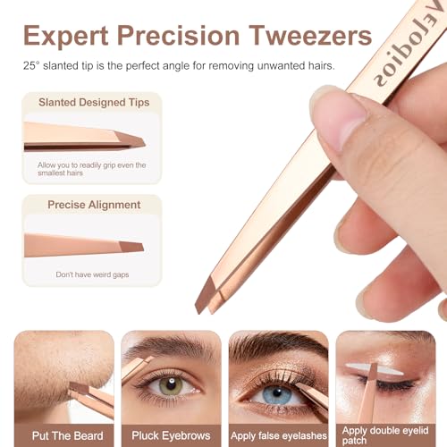 Velodios 2-Pack Precision Eyebrow Tweezers – Slant & Pointed Tips, Leather Case