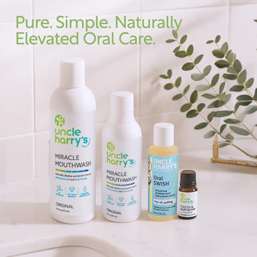 Uncle Harry's Organic Oil Pulling Mouthwash with Sesame, Clove & Oregano - Natural Teeth & Gum Care (4 oz)