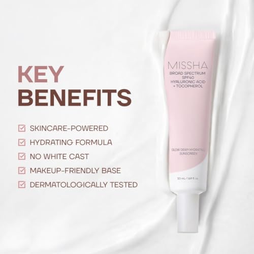 MISSHA Glow Dewy Hydrating Sunscreen SPF 40 - 1.69 oz Korean Face Serum