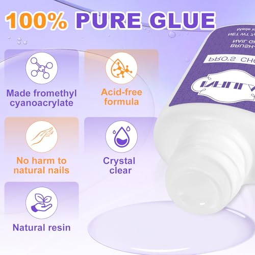 NXJ INFILILA Professional Brush-On Nail Glue for Press-Ons, 3x7ml