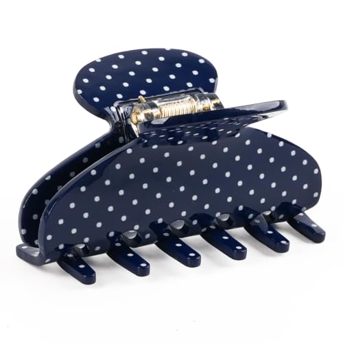 MAORULU Navy Blue Polka Dot Hair Claw Clip - 3 Inch Non-Slip for Thin & Medium Hair