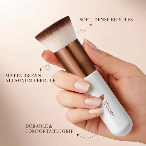 DUcare Large Flat Top Kabuki Foundation Brush - 3 Piece Makeup Buffing Set