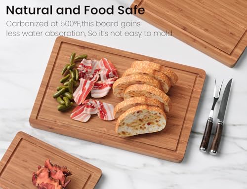 Bamboo Cutting Boards Set of 3 with Juice Groove & Handles