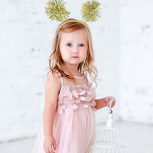 Minkissy Golden Tinsel Pom Pom Headbands, 2-Piece Party Hair Accessories