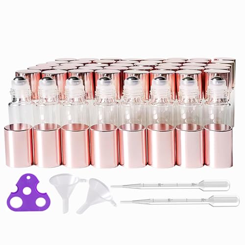 50Pcs Clear Glass Roller Bottles 3ml with Stainless Steel Balls