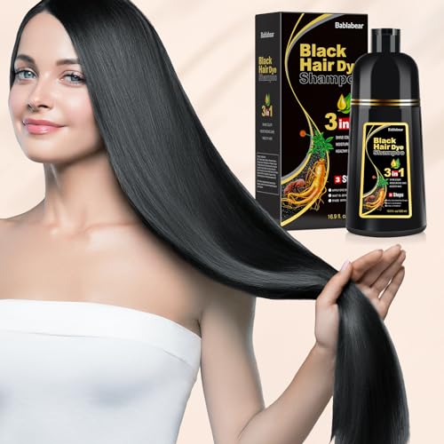 Bablabear Black Hair Dye Shampoo for Gray Hair, Semi-Permanent Hair Color Shampoo for Women and Men, Grey Coverage.500ml