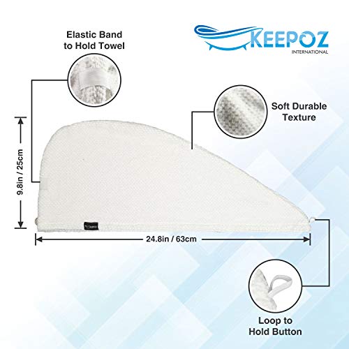 KEEPOZ 2-Pack Cotton Hair Towel Wraps for Women, Quick Dry Turban with Button, White Check