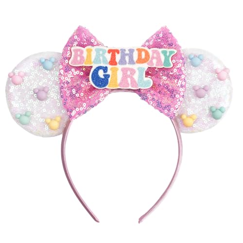 White Sequin Mouse Ears Headband for Women Birthday Girl Hair Accessory